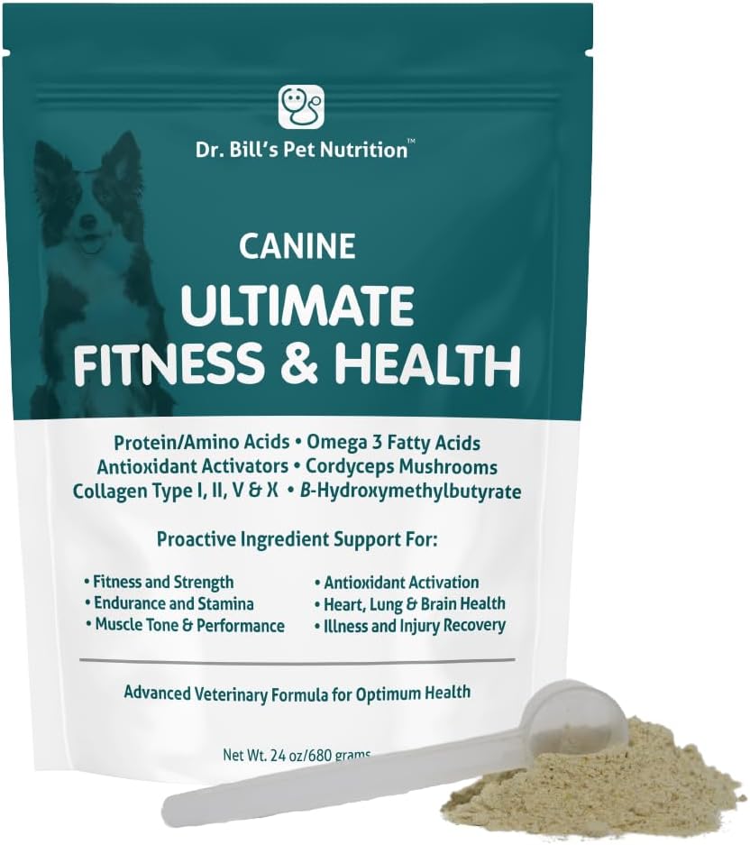 Dr. Bill’s Canine Ultimate Fitness & Health Vitamins for Dogs ← Multivitamin for Dogs w/Coenzyme Q-10, Vitamina E, Vitamina D-3, Biotina, ácido fólico, vitaminas y suplementos de ácido hialurónico 680g
