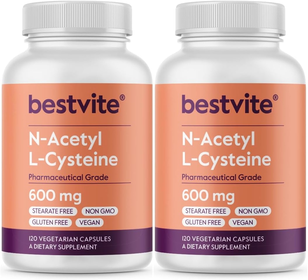 N-Acetyl L-Cysteine 600mg (NAC) (120 capsules vegetarianos) (120 x 2) - No Stearates - Vegan - No Fillers - No Silica - No Gelatin - Gluten Gratis - No GMO