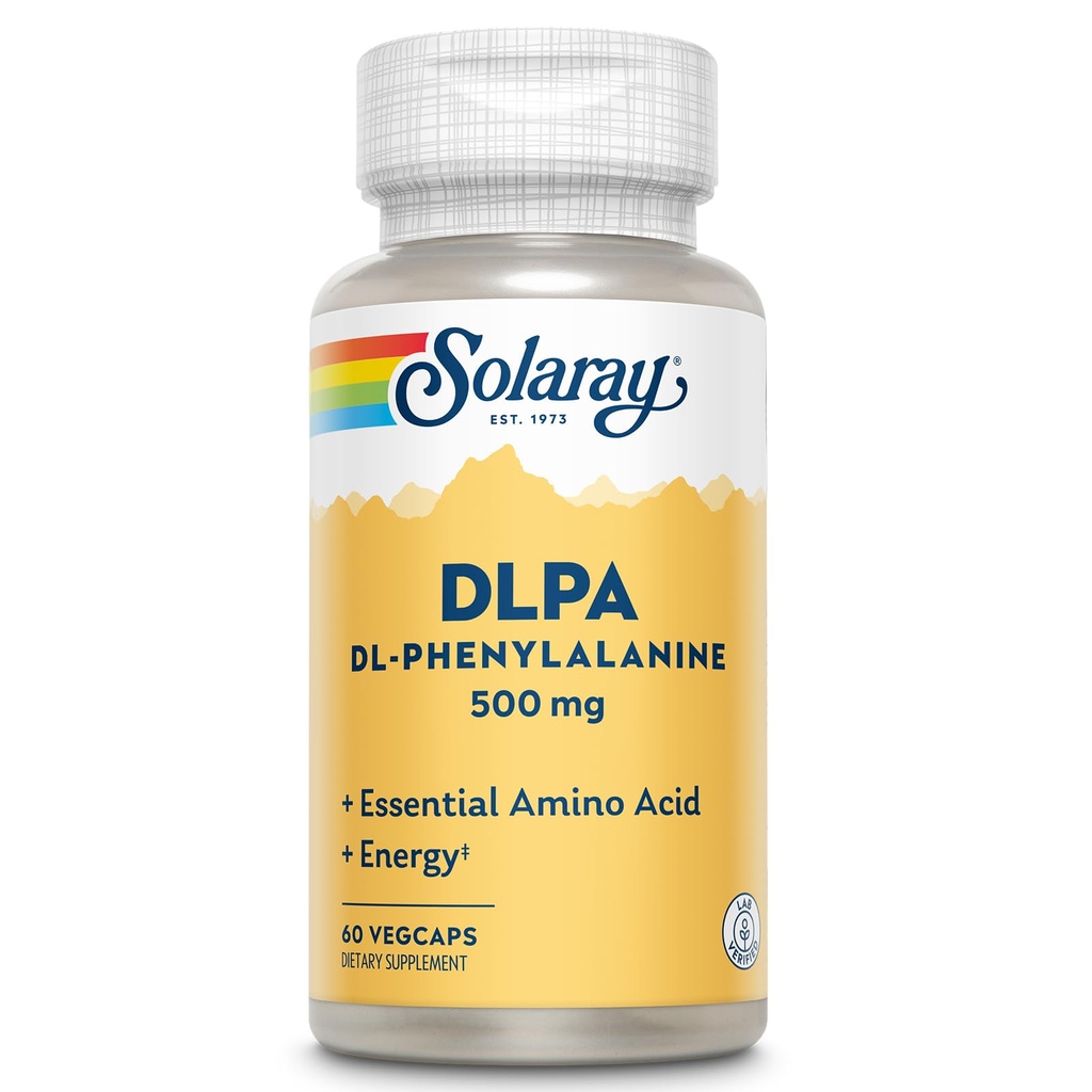 SOLARAY DL-Phenylalanine, 500mg ← 50-50 Blend of Essential Amino Acids for Nervous System, Mood & Energy Support ← 60 VegCaps