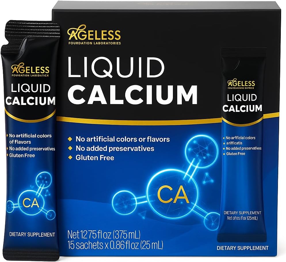 Suplemento de calcio líquido sin edad para hombres de mujeres con bajo del mar Extracto y vitamina D8 - Suplementos de alta absorción de la fuerza ósea, sabor natural, libre de gluten - 25 ml (15 conde)