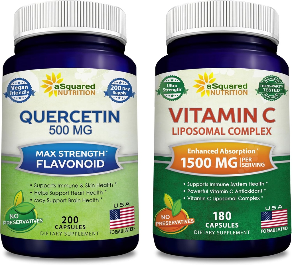 aSquared Nutrition Bundle for Quercetin 500mg & Vitamina C Liposomal Complex 1500mg - Immune Support