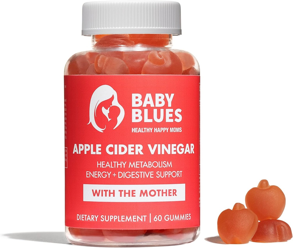 Bebé Azules Manzana Vinagre Mangas Postparto con B6 y B12, Vegan, No GMO, Vitaminas Postparto Lactancia materna, Vitaminas Postnatales para Mujeres, Post partum Suplementos dietéticos para Mamá, 60pcs