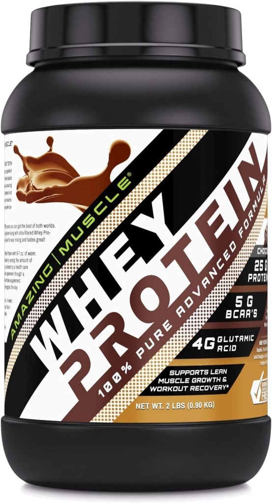 Increíble Muscle 100% Whey Protein Powder *Fórmula avanzada con Whey Protein Isolate como un Ingrediente primario junto con Concentrado de Proteína ultra filtrada (Chocolate, 2 lb)