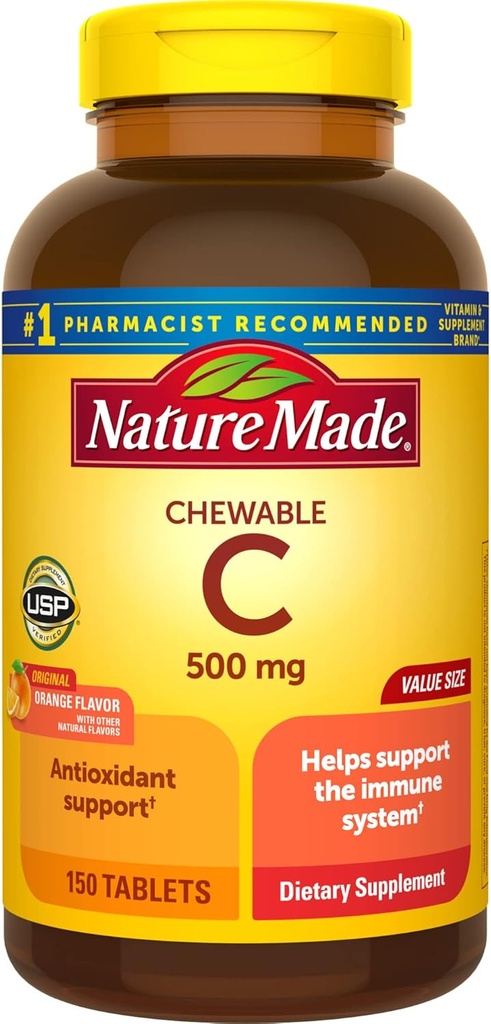 Nature Made Chewable Vitamina C 500 mg Tablets, 150 Relación calidad/precio Talla para ayudar al sistema inmunológico (Pack of 3)