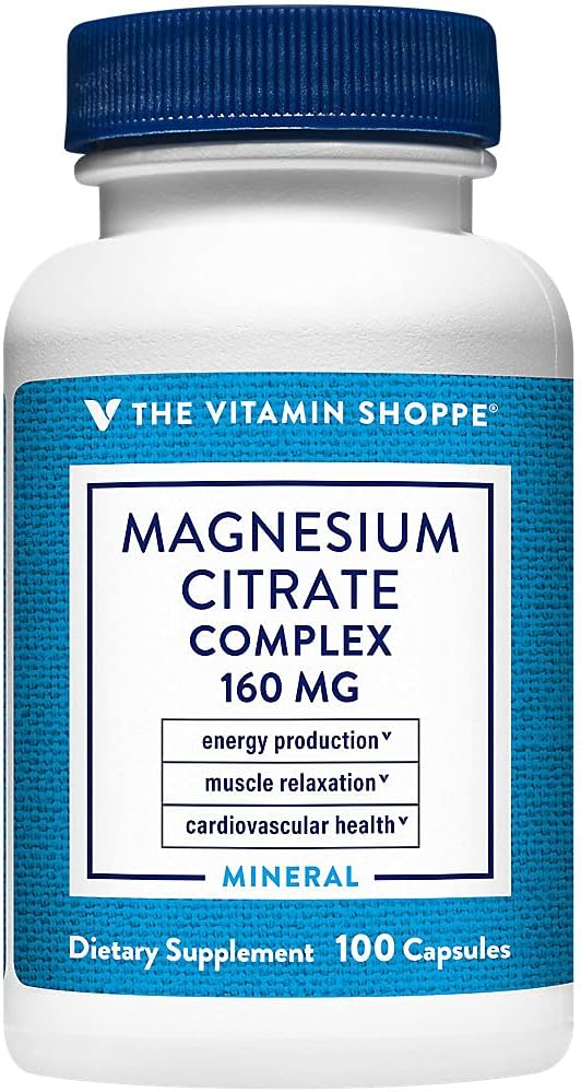 Complejo de Citrato de Magnesio de Vitamina Shoppe 160MG, Suplemento Mineral que soporta huesos, dientes & producción de energía (100 cápsulas)