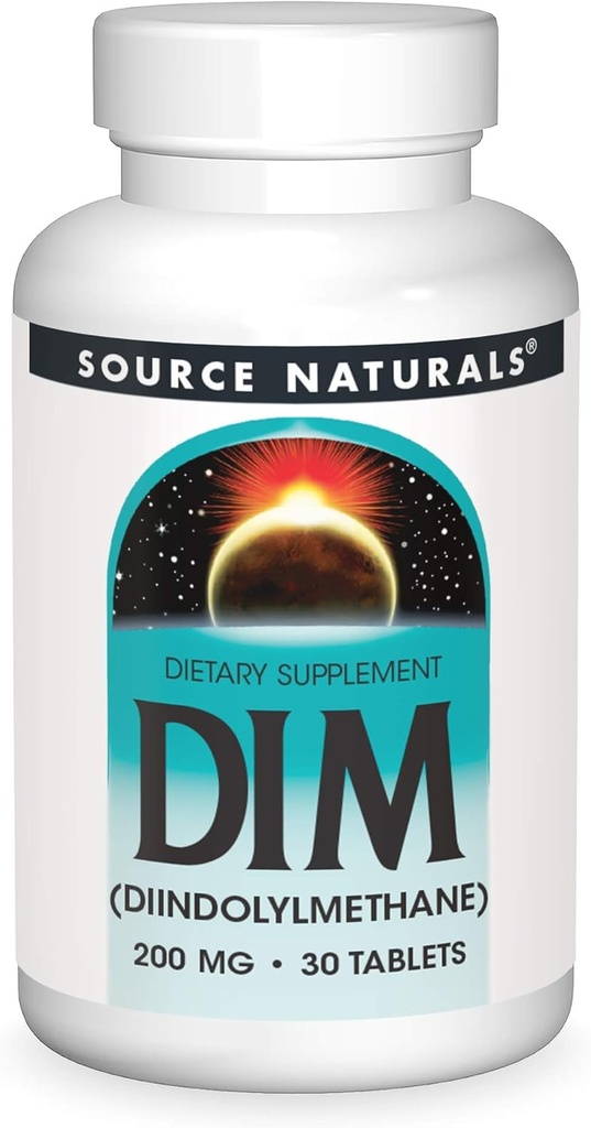 Fuente Naturales DIM, Diindolylmetano 200 mg con BioPerina, Vitamina E & Más - 30 Tabletas