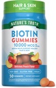 La verdad de la naturaleza Biotin Gummies TEN 10000mcg ANTE 50 Conde Ø Vegan, No GMO & Gluten Free Supplement TEN Peach Flavor