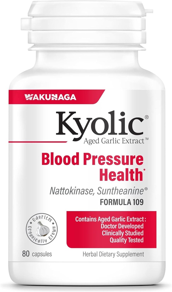 Extracto de ajo envejecido Kyolic Fórmula 109, Salud de presión arterial, 80 cápsulas