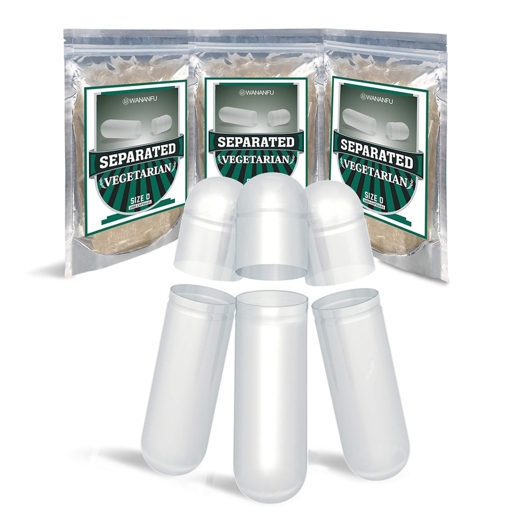 wananfu Pre-Separated Empty Capsules 0 Vegetariano (1000 Cuenta), Clear Fillable Veggie Pill Capsules Tamaño 0 para hacer sus propios suplementos