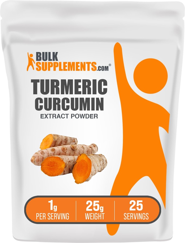 BulkSupplements.com Turmeric Extract Powder - de Turmeric Root, Curcumin Supplements, Turmeric Curcumin Powder - Gluten Free, 1g por Serving, 25g (0.88 oz) (Pack of 1)