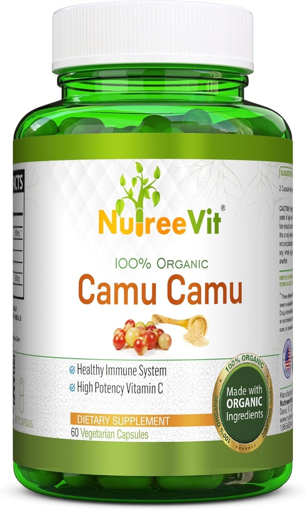 NurteeVit 100% Orgánica Camu Capsules 500mg - Vitamina C, Patada con Vitaminas y Minerales (90 Cuenta)