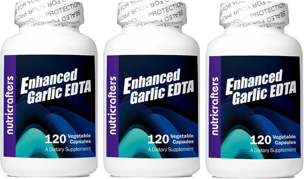 Ajo mejorado EDTA 120 cápsulas - 3 Pack - 1000mg High Potency Calcium Disodium EDTA Fórmula - No hay vapor de magnesio o aluminio que contenga Zeolite - 1.000 mg por día -3 Botellas de 120 cápsulas