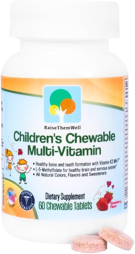 Tasty Chewable Kids Multivitamin, Colores All-Natural, Sabores de Sabores, Vitaminas Esenciales diarias para niños, Vitaminas fáciles de comer, Fresa