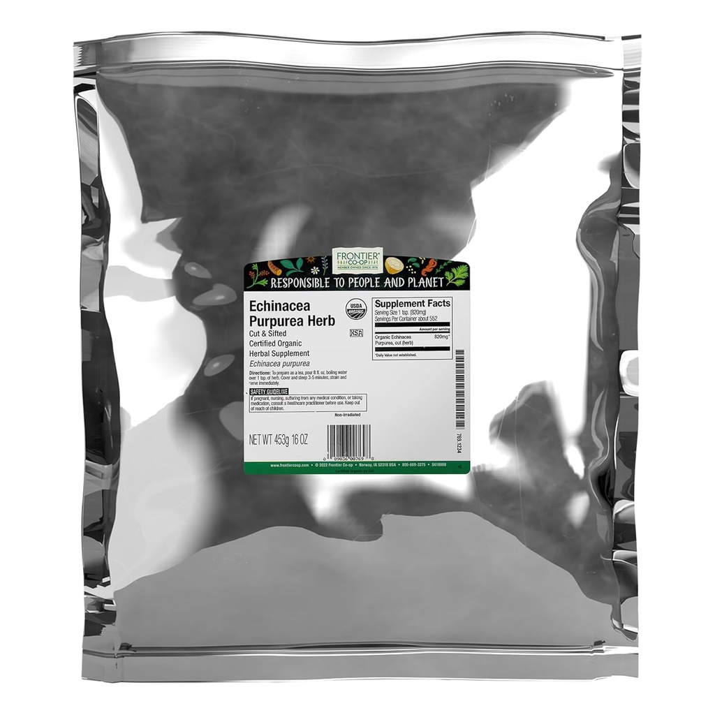 Frontier Co-op Echinacea Purpurea Root, Cut and Sifted, Certified Organic, Kosher ← 1 lb. Bolso de granel ¦ Echinacea purpurea (L.) Moench