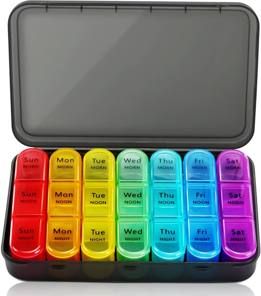 Organizador semanal de píldoras 3 veces al día, 7 Day Pill Box Grandes Compartimientos Moisture-Proof Pill Case, Daily Portable Travel Morning Noon Evening Pill Container, para aceites de pescado, vitaminas, suplementos