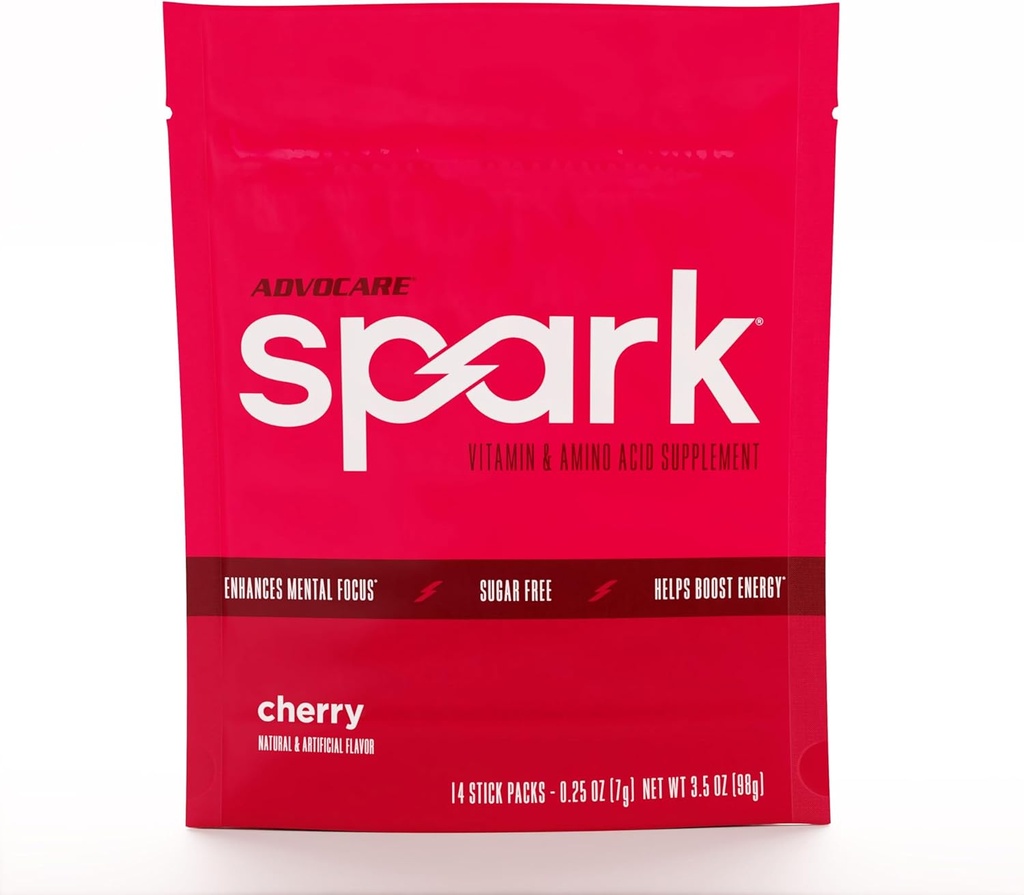 AdvoCare Spark Vitamina & Aminoácidos Suplemento - Focus & Energy Drink Powder Mix with Vitamin A, B-6, C & E - También incluye L-Carnitine & L-Tyrosine - Cherry, 14 Stick Packs