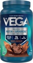 Vega Proteína + Supergreens - 20g Proteína de base vegetal, Chocolate, 25 Servings, Verdes Reales " Veggies, Keto Vegan, 0g Añadido Azúcar, Non-GMO, Gluten Free, Dairy Free, 1.8lbs (Packaging May Vary)