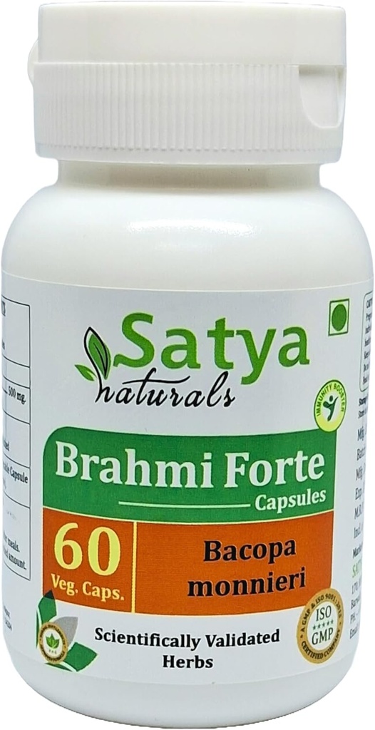 Brahmi Forte Capsules 500 mg. 60 Veg. Capsule tención Brahmi (Bacopa Monnieri) Extracto Capsules para Hombres y Mujeres ANTE Ayurvedic Herbal Suplemento/Remedios  10:1 Forte (1 Botella de 60 cápsulas)