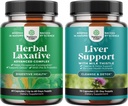 Bundle of Herbal Laxative Capsules with Probiotics and Liver Cleanse Detox & Repair Formula - Natural Colon Detox Digestive Support System - Herbal Liver Support Supplement with Milk Thistle
