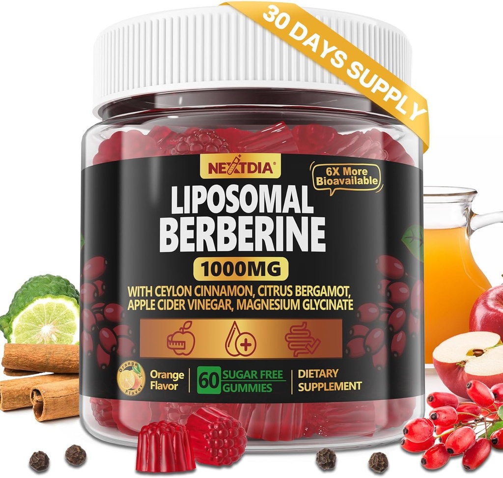 Complejo de Berberina Liposomal Gummies - con cromo, canela de Ceylán, Bergamot, Apoyo Bienestar general