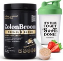 ColonBroom Premium Psyllium Husk Polvo (Strawberry, 60 Servings) + Botella de sacudido para Colon Broom Fiber Powder Drink Bundle - Colon Cleanse for Bloating Relief & Gut Health - Fiber Powder Supplement