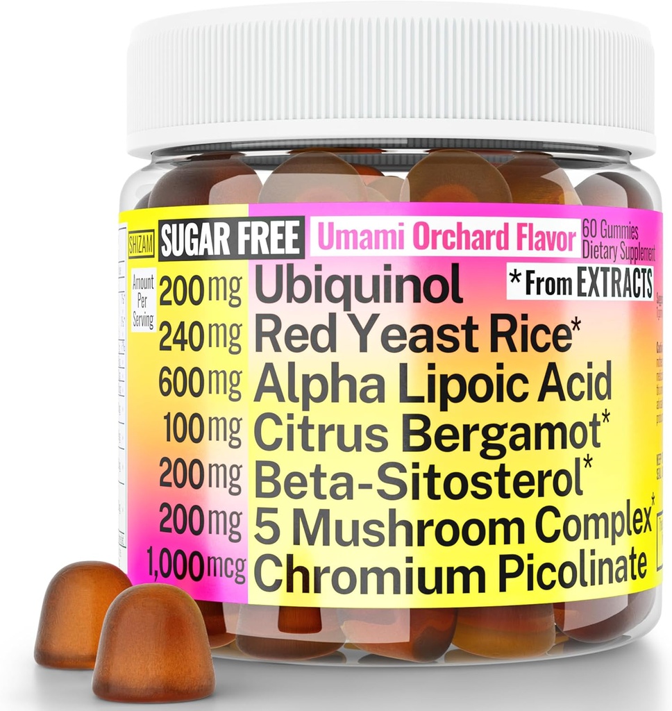 Levadura roja arroz Alfa Lipoico ácido Ubiquinol CoQ10 Citrus Bergamot Beta-Sitosterol Chromium Picolinate Sugar-Less Gummies w Lion's Mane Turkey Tail Reishi Cordyceps Chaga, Pills Capsules Suplemento Alt