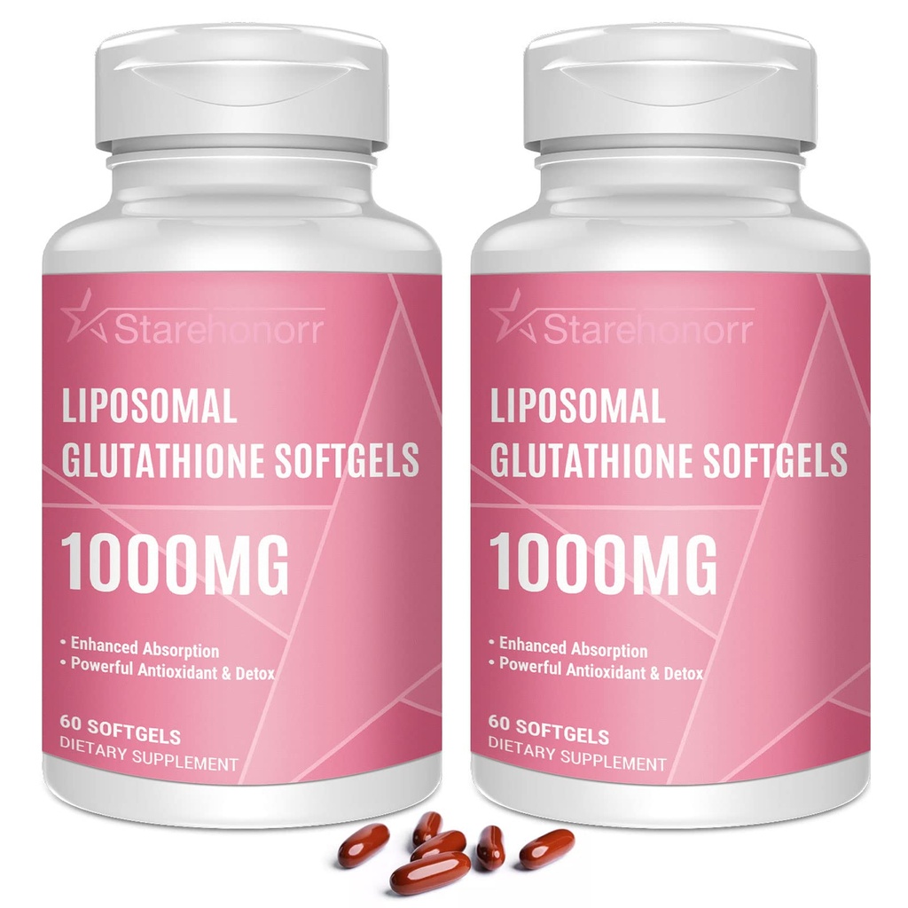 Liposomal Glutathione Softgels 1500MG, Reducido Glutathione Suplemento con vitamina C, mejor absorción, antioxidante no GMO potente para el envejecimiento saludable, detox, salud inmunitaria,120 Softgels