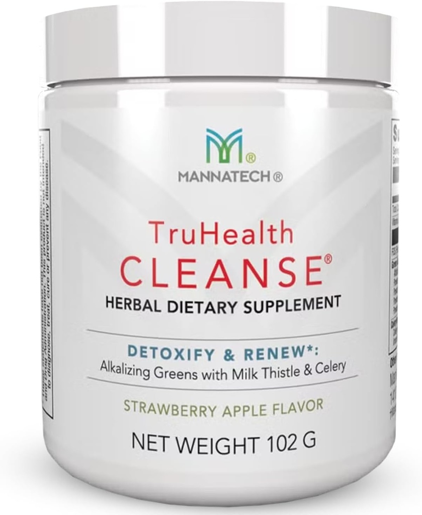 Prebiótico Fibra & Enzymes Digestive Powder Drink Mix - con Alkalizing Greens & Vitamin B6 - Asistencia Digestión, Salud Celular - Fresa Apple Flavor - Mannatech TruHealth Cleanse 102g
