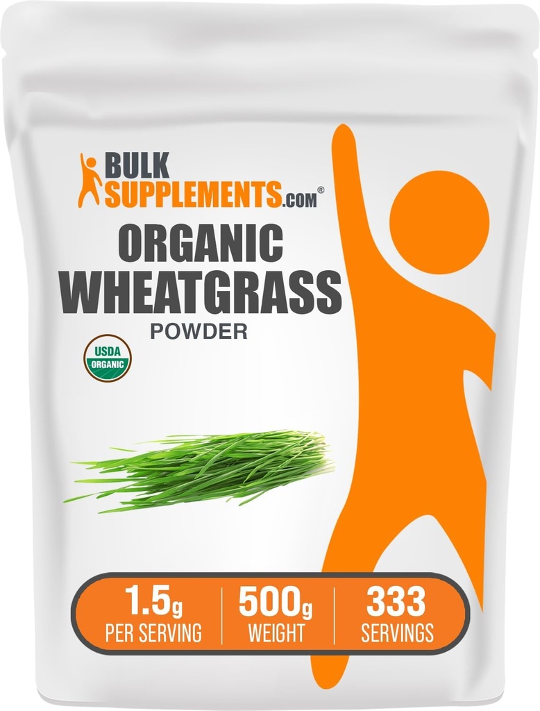 BulkSupplements.com Orgánica Wheatgrass Powder - Orgánico Super Verdes Polvo, Superalimentos Suplemento - Vegan & Gluten Gratis, 1,5g por Serving, 500g (1.1 lbs) (Pack of 1)