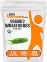 BulkSupplements.com Orgánica Wheatgrass Powder - Orgánico Super Verdes Polvo, Superalimentos Suplemento - Vegan & Gluten Gratis, 1,5g por Serving, 500g (1.1 lbs) (Pack of 1)