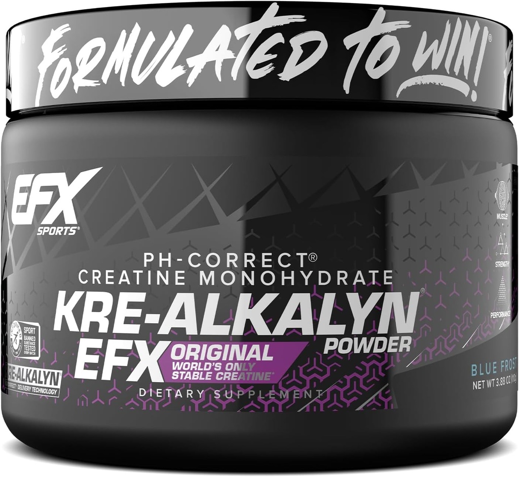 EFX Sports Kre-Alkalyn EFX Powder ¦ pH Correct Creatine Monohydrate Powder Suplemento ¦ Strength, Muscle Growth & Performance ← 55 Servings (Blue Frost)