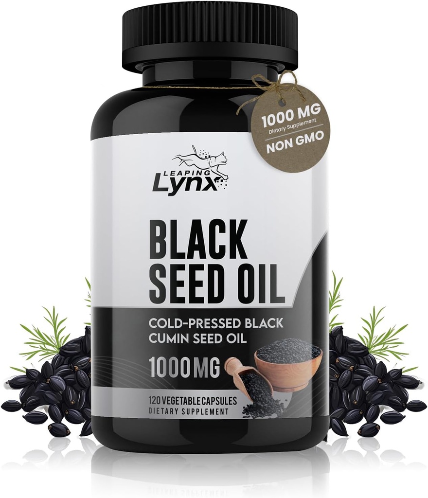 Pure Organic Cold-Presed Black Seed Oil Capsules - Vegan Non-GMO Puro Nigella Sativa Black Cumin Seed Oil for Beauty Immunity & General Wellness Support - Thymoquinone-Rich 1000mg Serving (60 Day)
