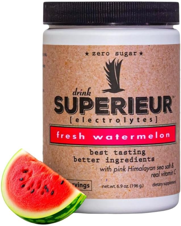 Electrolitos de superieur – Suplemento de electrolitos basados en plantas w/Sea Minerals for Hydration & Recovery – Keto Friendly, Non-GMO, Zero Sugar, Vegan Healthy Sports Drink Powder – Watermelon (70 Servings)