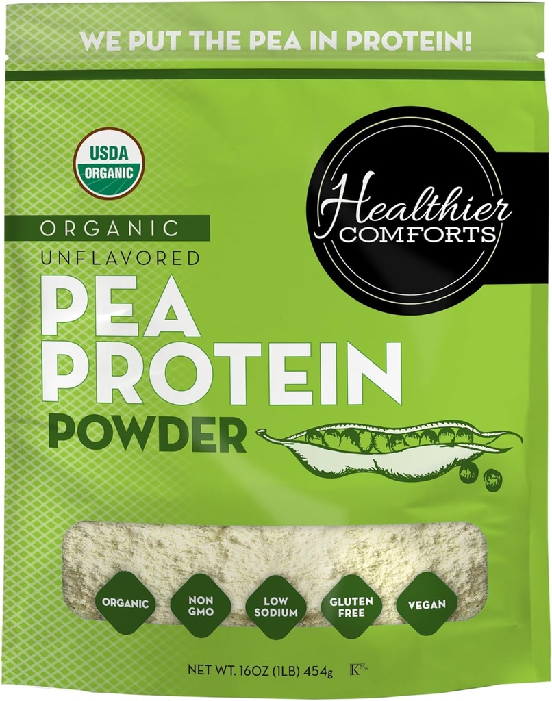Powder de Pea Protein Desarrollado - Bajo Sodio (1 lb.) Silencio EE.UU. Grown and Processed ← 100% Plant Based Protein Powder ← Kosher, Gluten Free, Non-GMO, Keto Friendly (16oz)