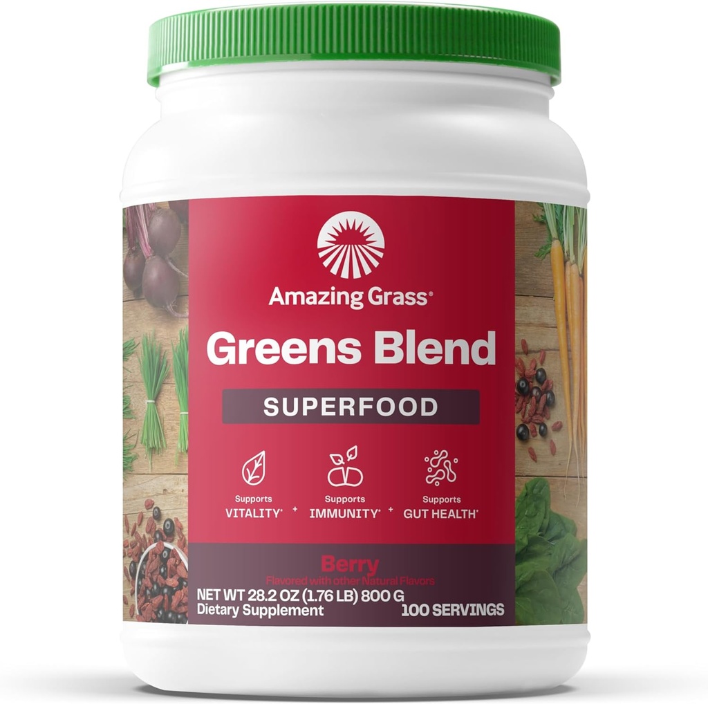 [BRSWIZQFCQGBK3TO] Increíble Grass Greens Blend Superfood: Super Greens Powder with Spirulina, Chlorella, Beet Root Powder, Digestive Enzymes, Prebiotics & Probiotics, Berry, 100 Servings (Packaging May Vary)