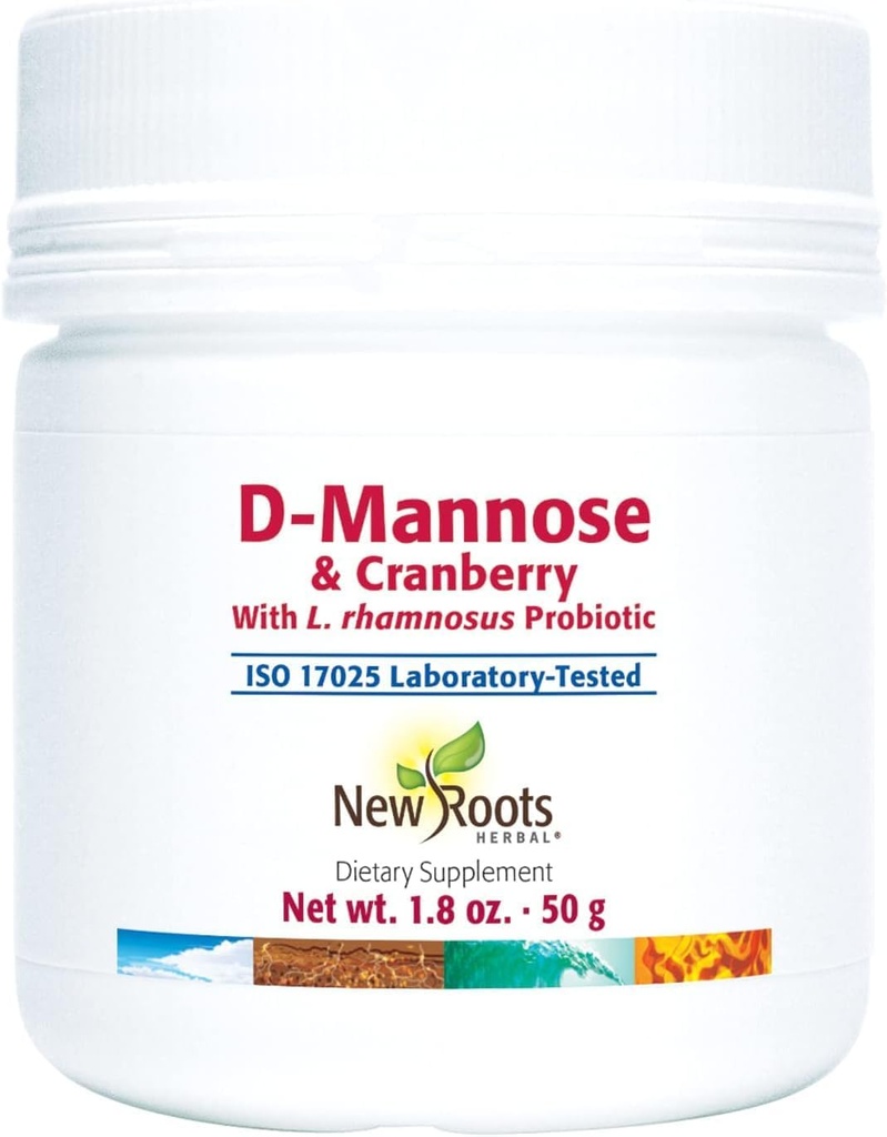 NEW ROOTS HERBAL D-Mannose & Cranberry Suplemento con L. rhamnosus Probiotic (50g) Urinary Tract Health & Support