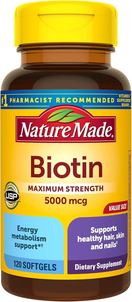 Maximum Strength Biotin 5000 mcg Softgels, 120 Cuenta Tamaño del valor