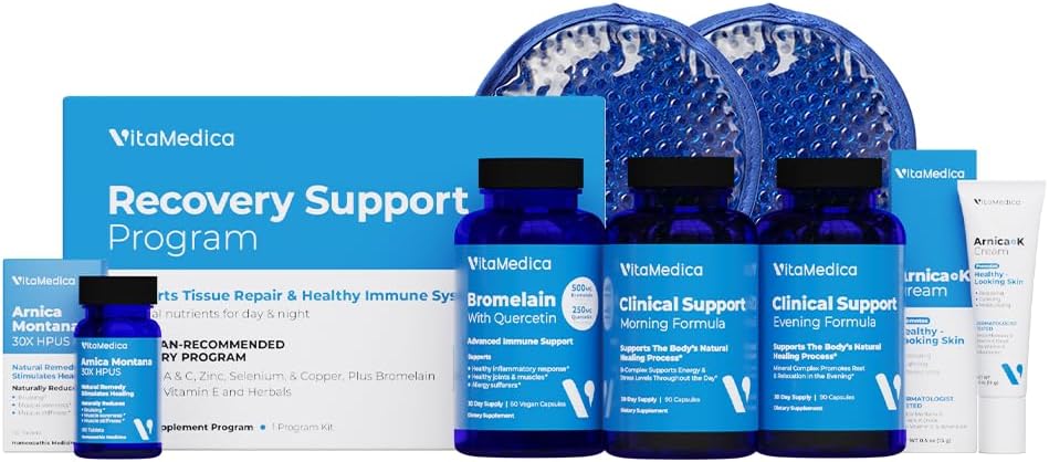 VitaMedica  Ultimate Recovery Bundle ← Cirugía prep Ø Wound Healing  Suplementos ← Arnica K Oxide Cream ← Hot Cold Packs ← 30 Day Supply ← Arnica Montana  Bromelain ← Vitamin A  B Complex
