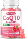 CoQ10 sin azúcar Gummies 250mg, Coenzyme Q10 Suplementos Plus Omega-3, Vitamina B6 & Zinc, Alta Absorción CoQ10 Suplemento para Energía Celular y Apoyo Antioxidante, Raspberry Flavor, Vegan 60Cts