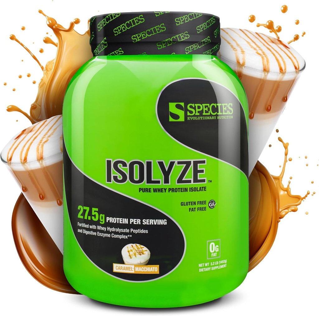 Especies Nutrición Whey Protein Powder, 100% Whey Isolate for Muscle Building, 27.5g Protein Por Scoop, No Sugar & Low Fat (Caramel Macchiato, 44 Servings)