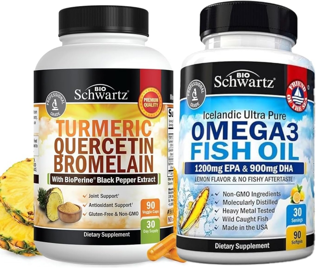 Tormérica Quercetina con Suplemento Bromelain (1 Mes de Suministro) Plus Triple Fuerza Omega 3 Fish Oil Softgels (1 Mes de Suministro)