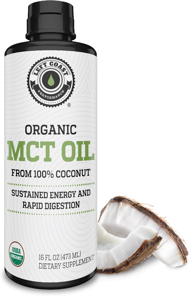 MCT Oil Organic - C10 C8 MCT Oil for Sustained Mental Energy & Focus Support - MCT Orgánica de aceite para el café, Smoothies, & More - Palm Free Vegan Keto & Paleo Friendly 16 Fl Oz - Non-GMO - Aceite De Coco