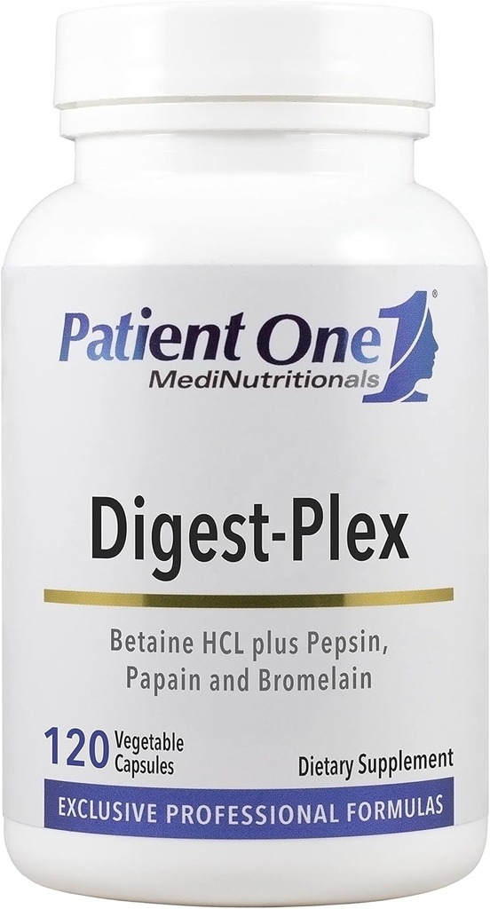 Paciente One Digest-Plex tención Suplemento para apoyar el metabolismo gastrico de comodidad y alimentos* Silencioso con Betaine, Papain, Bromelain y Pepsin TEN 120 cápsulas