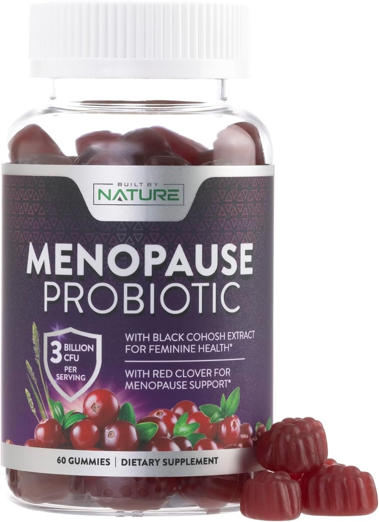 Suplementos de menopausia para mujeres - Menopause Probiotic Gummy - Women’s Menopause Relief for Hot Flashes, Night Sweats & Mood Swings with Black Cohosh & Cranberry - Non-GMO, Vegan - 60 Gummies