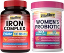 Suplemento de hierro para hombres de mujeres 90Caps & Vitalibre Probióticos para mujeres 100 millones de francos CFU 15 Strains