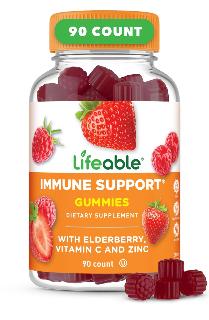 Lifeable Immune Support Gummies for Adult ← Elderberry Vitamin C and Zinc ← Gran Tasting Elderberry Immune Support Suplemento Gummies ANTE Immunity Gummies for Adults, Hombres, Women  durable 90 Gummies
