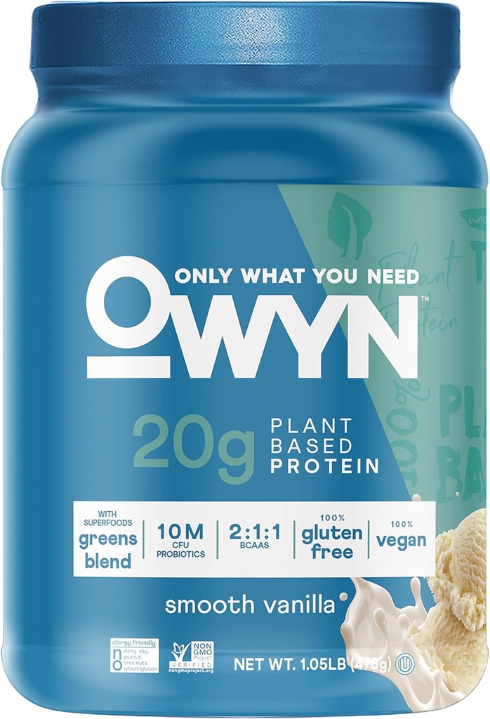 OWYN Sólo lo que necesitas Polvo de proteínas de base vegetal, Vainilla de espuma, 1,05 libras