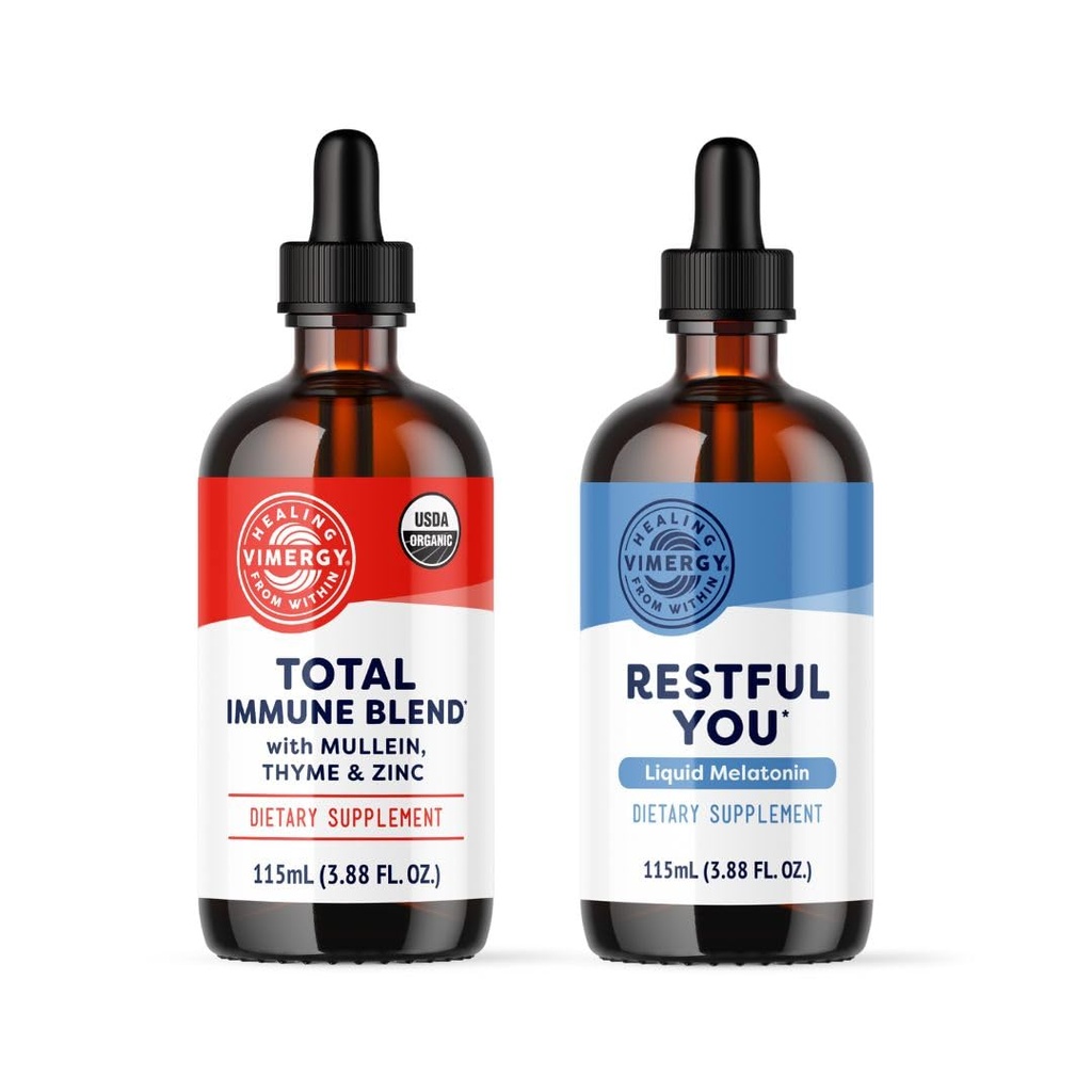 Vimergy Nighttime Fortifier Kit* - 2500 mcg Zinc, 5000 mcg Melatonin, 130mg Mullein Extract, 70 mg Thyme Extract. Reparaciones, reconstruye y renueva las células inmunitarias durante el sueño. Vegan, sin gluten, Kosher