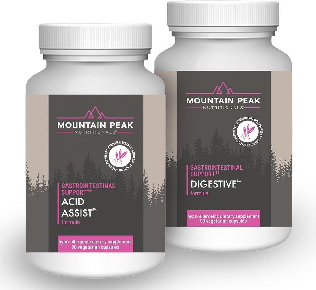 Nutrición de picos de montaña Acid Assist " Digestive Soporte Combo Pack - Gastrointestinal " Salud Digestiva - Enzimas, Probióticos, " Nutrient Support - 90 cápsulas vegetarianas