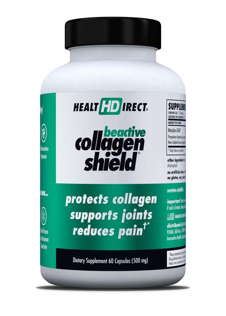 HEALTH DIRECT - BeActive Collagen Shield - 60 cápsulas - Advanced Green-Lipped Mussel Supplement for Collagen Protection - Supports Collagen in Skin, Joints and Muscles
